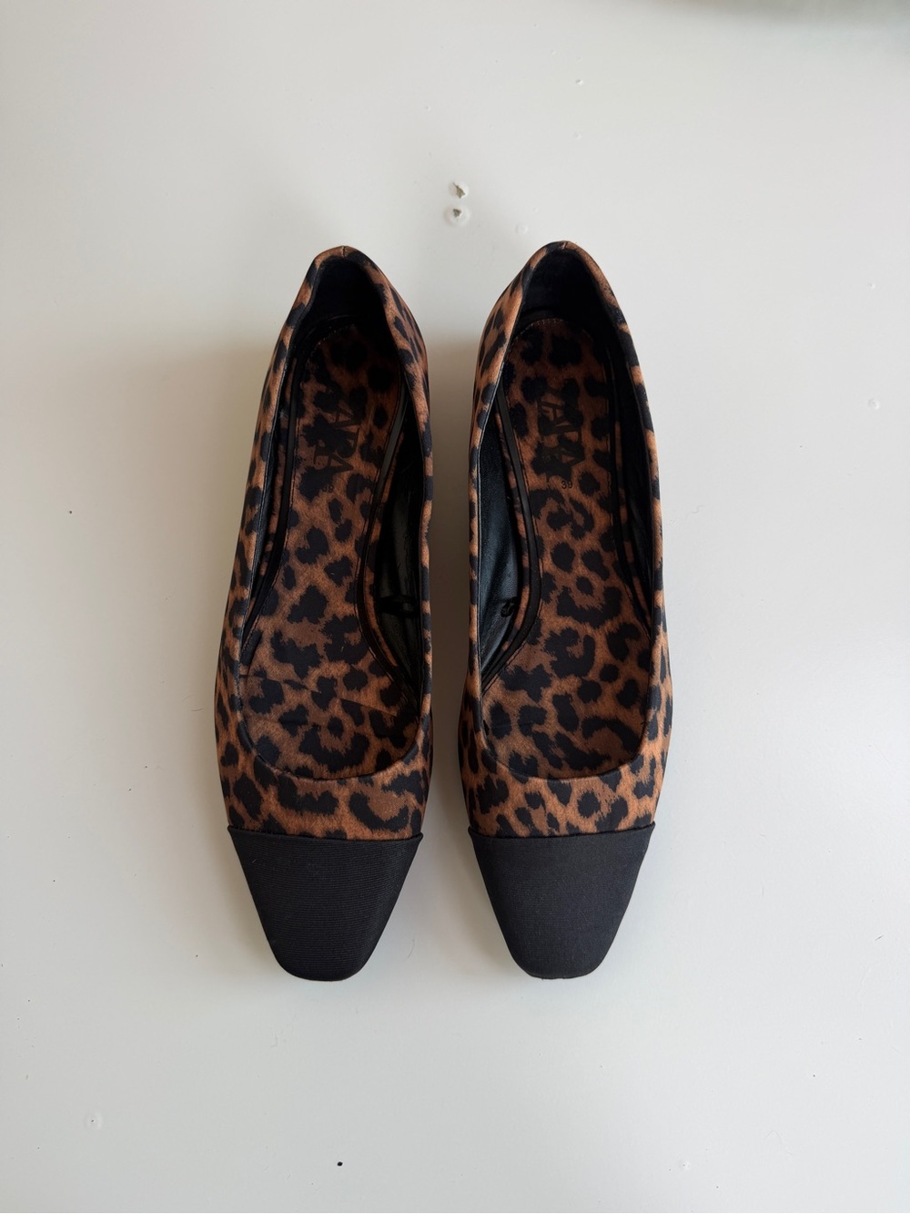 Zara Leopard Print Cap-Toe Ballet Flats, EU 39